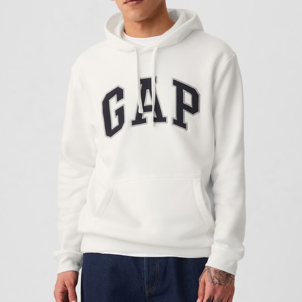 GAP Off-White VintageSoft Arch Logo Hoodie Navy Lettering